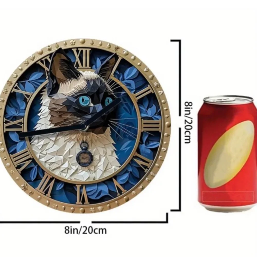 NIB! Gorgeous Detailed Blue Eyed Siamese Cat Clock!